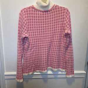 Y2K Villager Pink White Rib Knit Turtleneck Sweater Retro Mod Textured Top S